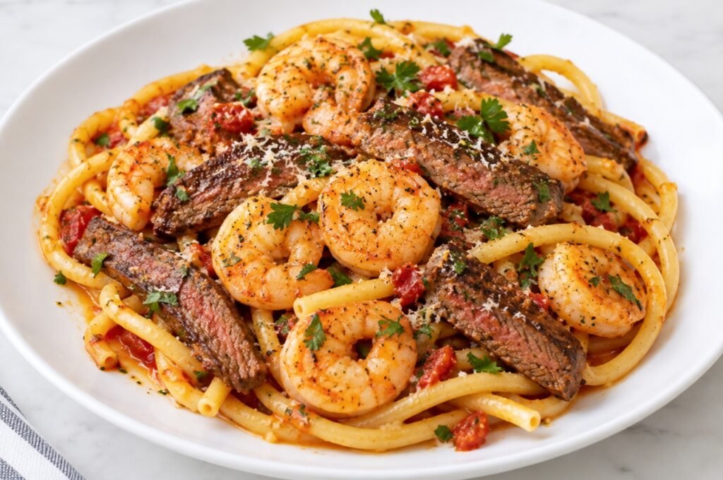 Calabrian Steak and Shrimp Bucatini Recipe | Easy Dinner